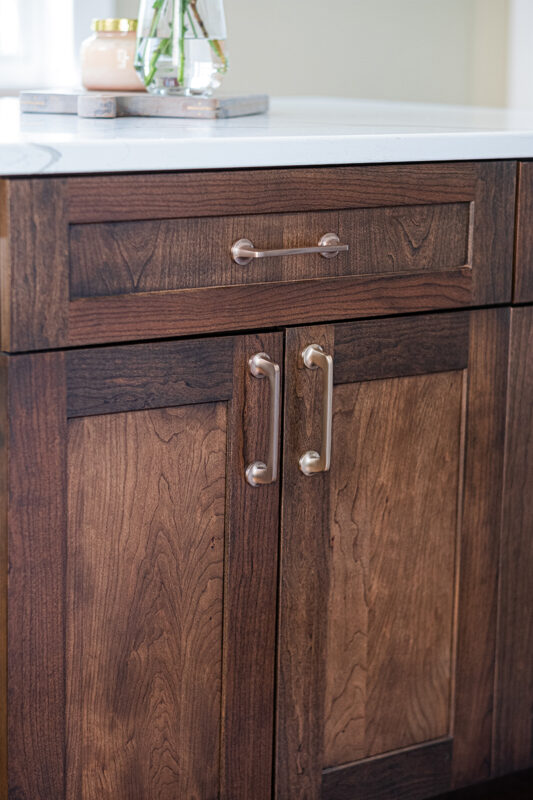 Brown cabinets in the bathroom