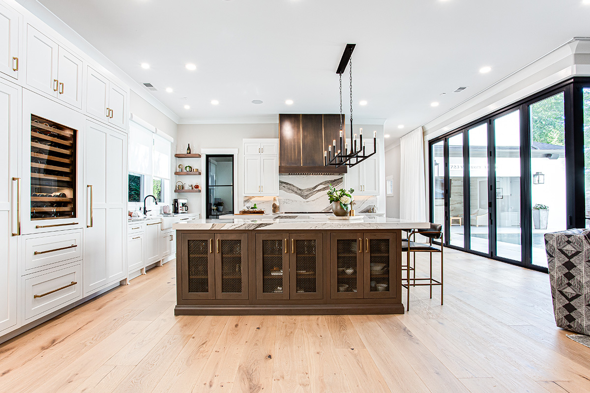 White kitchen with Cherry Rockport island