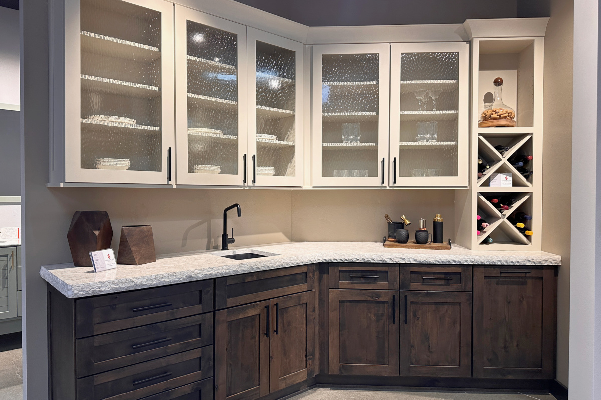 Painted and stained bar cabinets