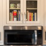 Cookbooks in a cabinet with glass doors