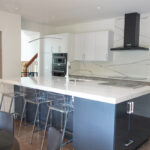 White and blue kitchen cabinets