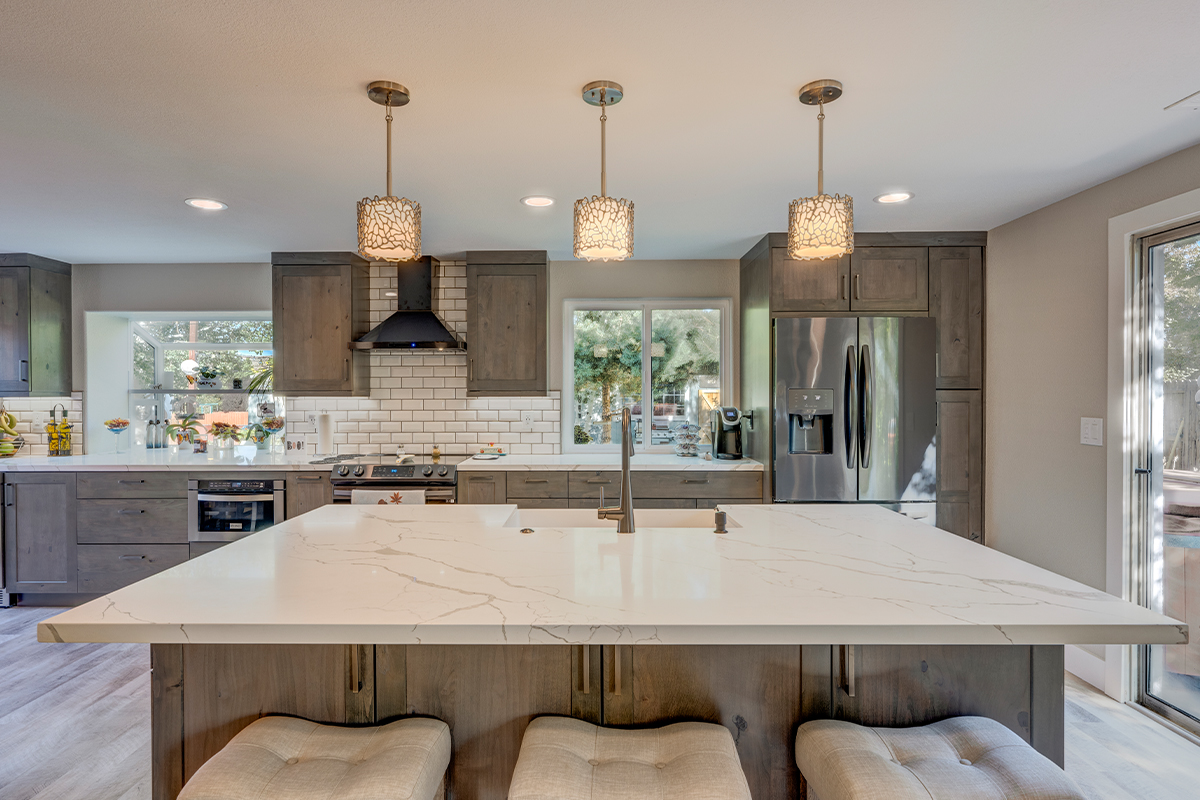 Stained kitchen with island