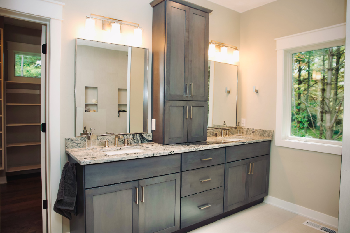 Stained bathroom vanity cabinets