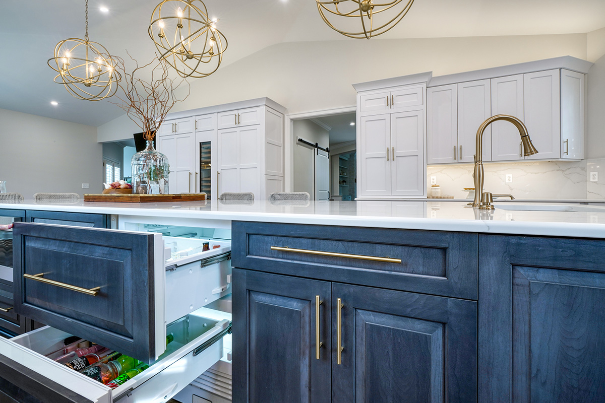 Painted kitchen with stained island