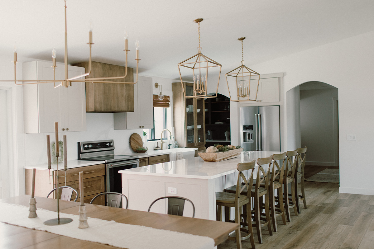 Stained and painted kitchen cabinets