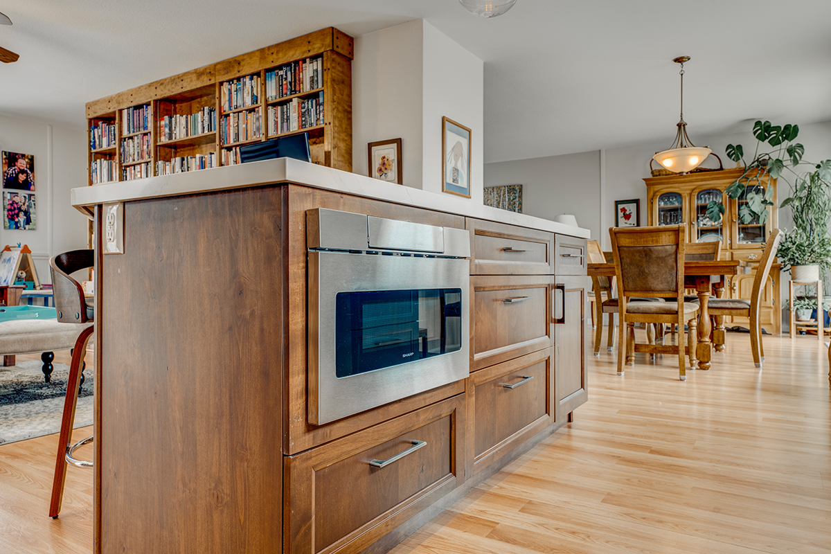 stained kitchen island