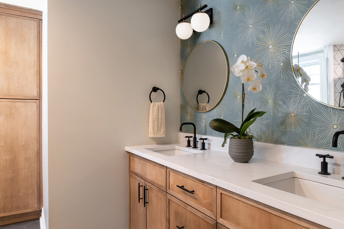 Bathroom with stained vanity