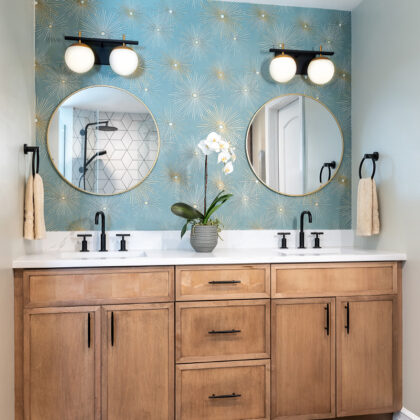 Bathroom with stained vanity