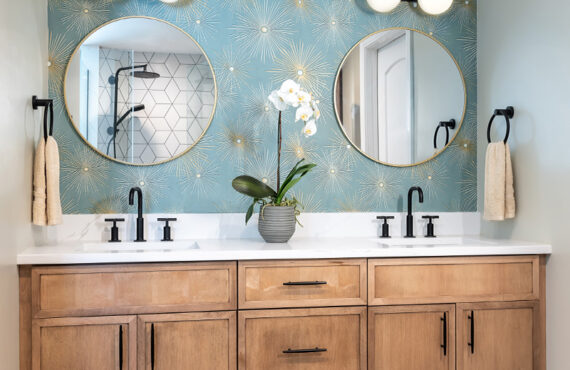 Bathroom with stained vanity