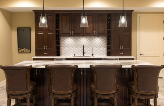 Stained home bar with island seating