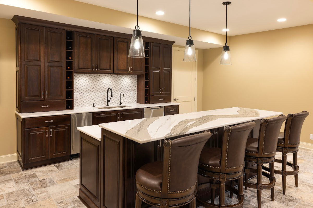 Stained home bar with island seating