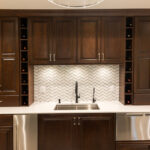 Stained home bar with sink and appliances