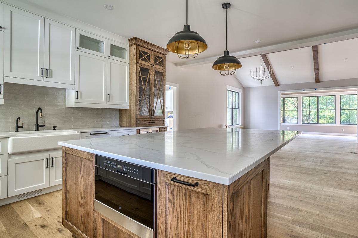 Stained and painted kitchen cabinets