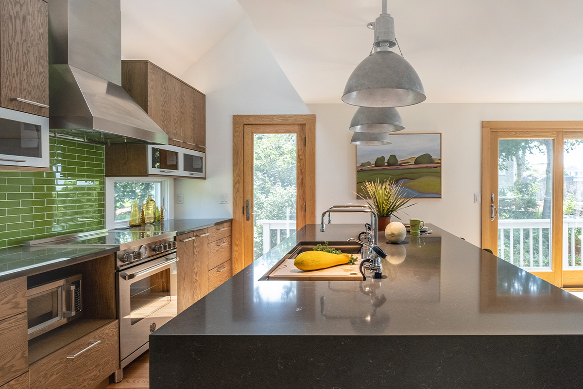 Kitchen with stained cabinets