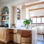 Small painted kitchen with stained accent cabinets