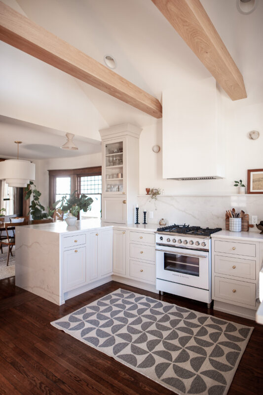 Small painted kitchen with white oven