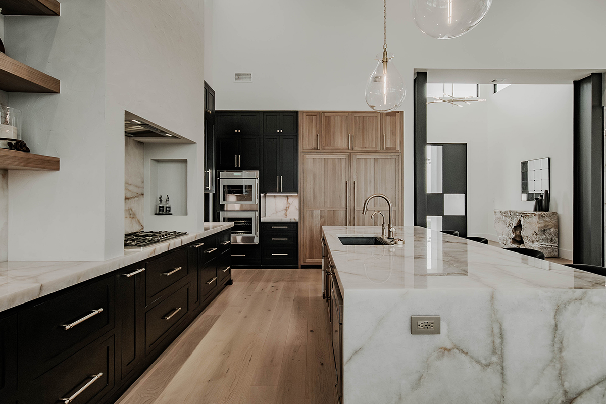 Stained and painted kitchen cabinets