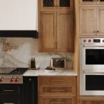 stained cabinets with double oven