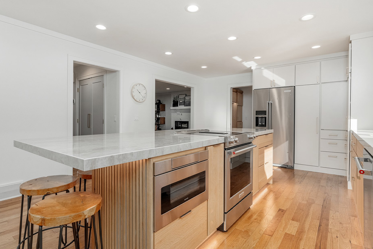 Stained and painted kitchen cabinets