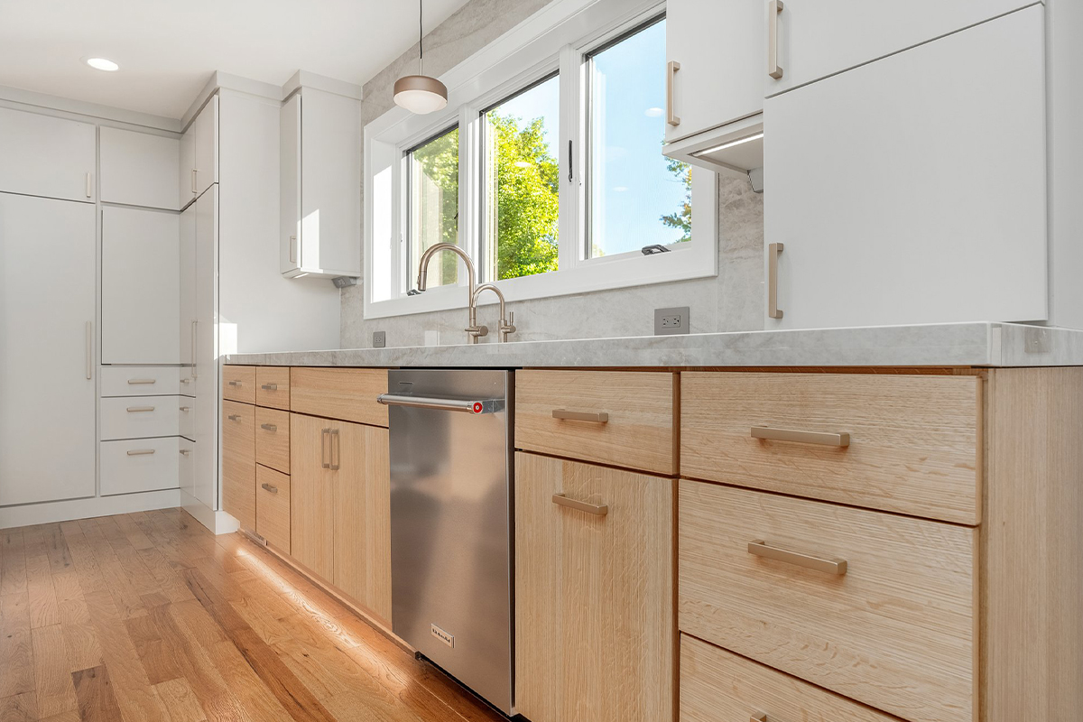 Stained and painted kitchen cabinets