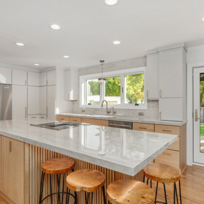 Stained and painted kitchen cabinets