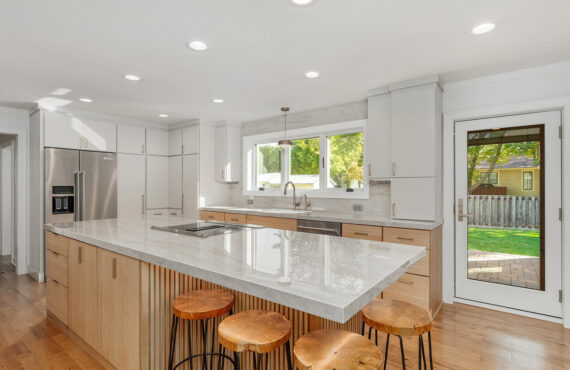 Stained and painted kitchen cabinets