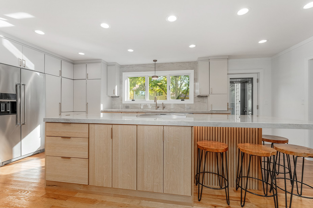 Stained and painted kitchen cabinets