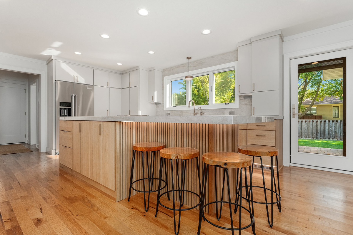 Stained and painted kitchen cabinets