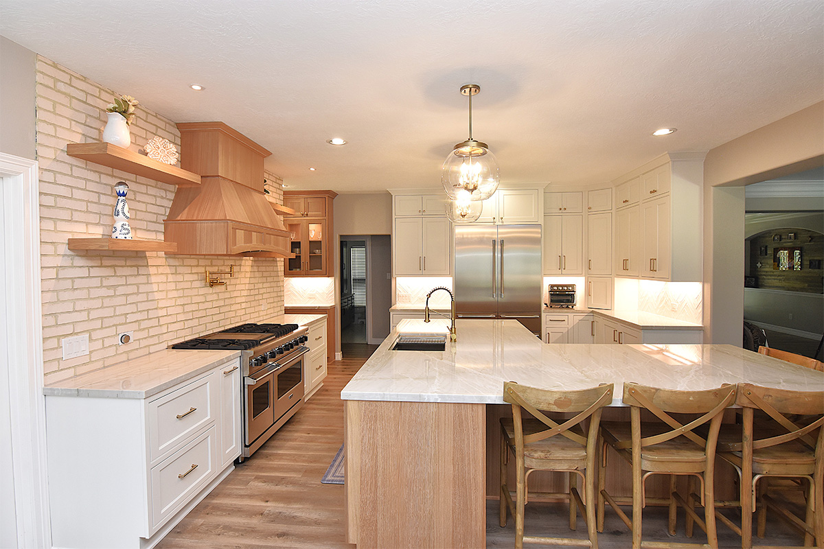 Stained and painted kitchen cabinets