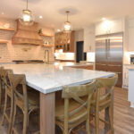 kitchen with stained and painted cabinets