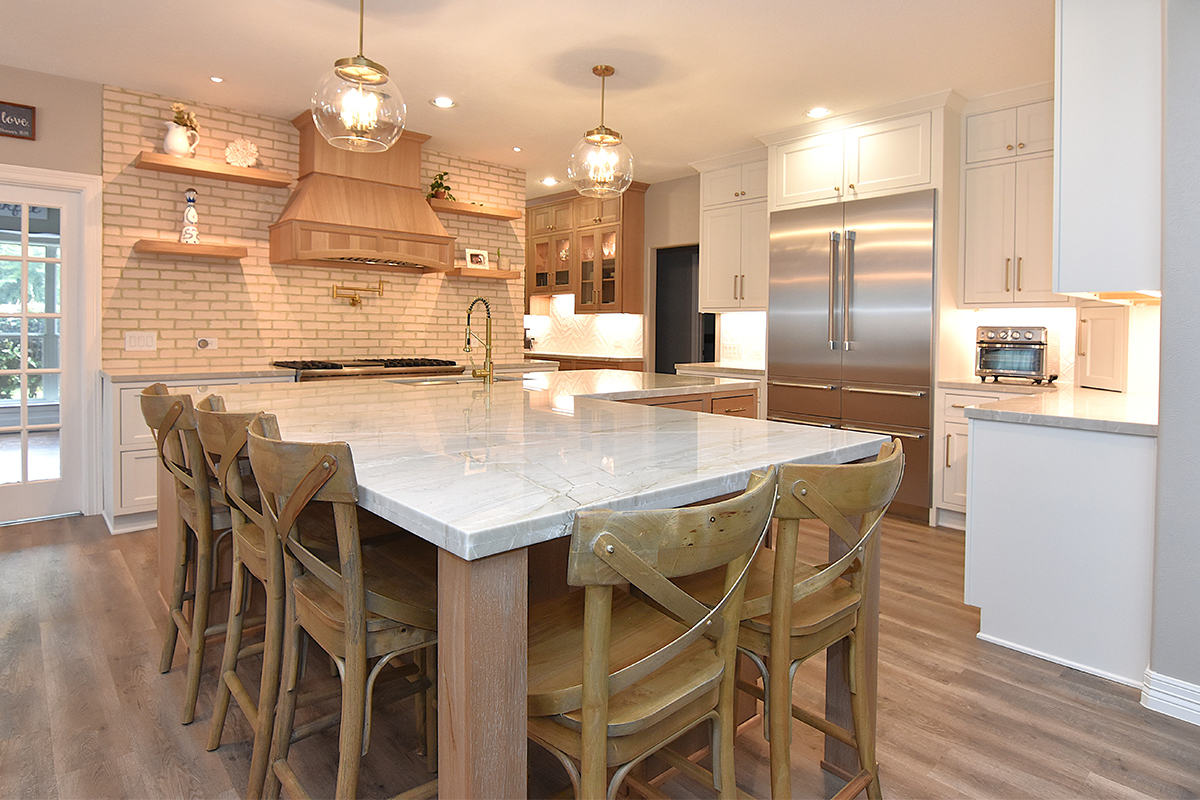 kitchen with stained and painted cabinets