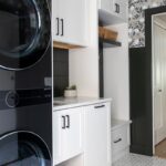 White painted laundry room cabinets