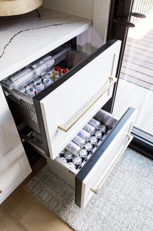 Pull out cooler drawers with drawer fronts attached