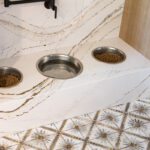 Custom dog bowls in a cabinet