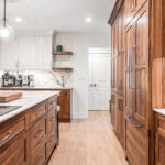 Walnut Natural Kitchen with white upper cabinets