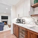 Walnut Natural Kitchen with upper white cabinets