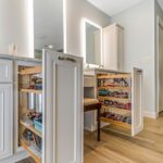 Painted master bath cabinets with pullout storage