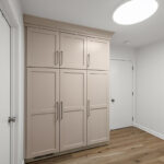 Light Mocha painted kitchen pantry cabinets.
