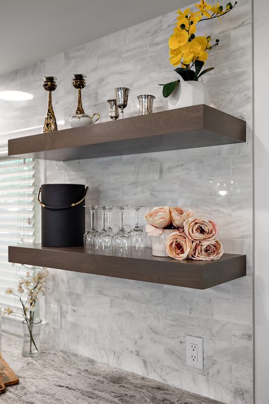 Stained floating shelves