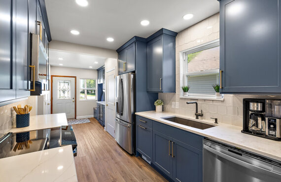 Painted blue kitchen cabinets
