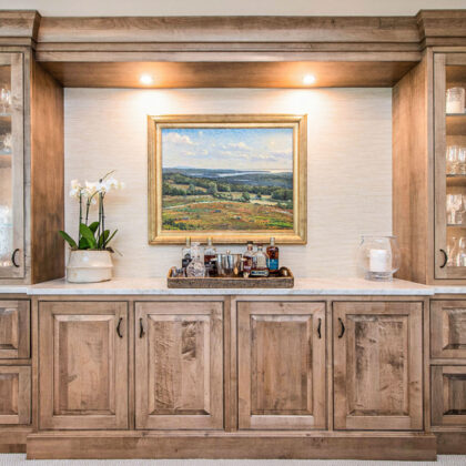 Dining room hutch and service center in stained wood