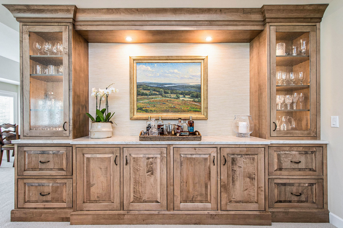 Dining room hutch and service center in stained wood