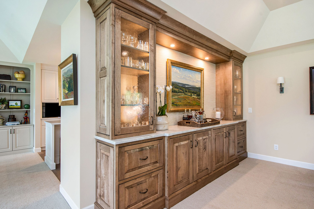 Dining room hutch and service center in stained wood