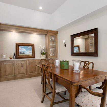 Dining room table and hutch/service center in stained wood