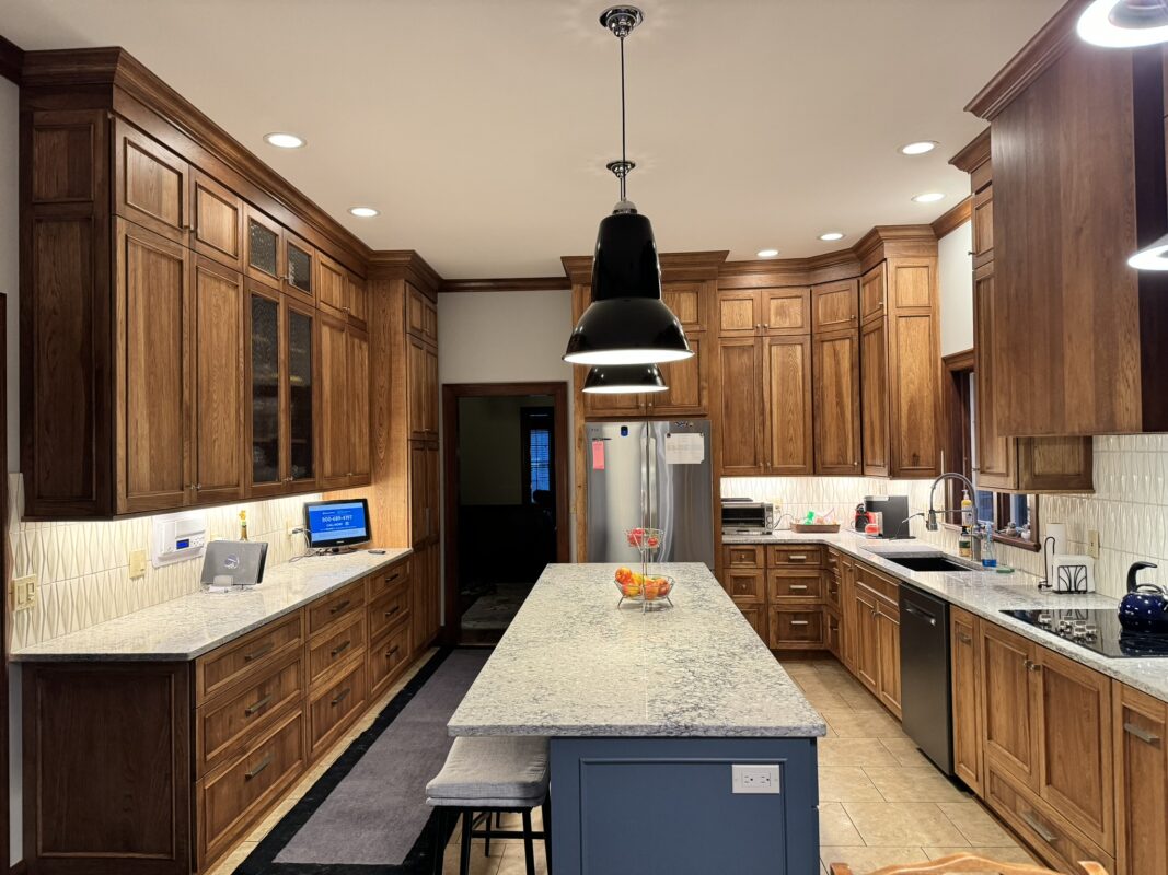 Stained kitchen with painted island