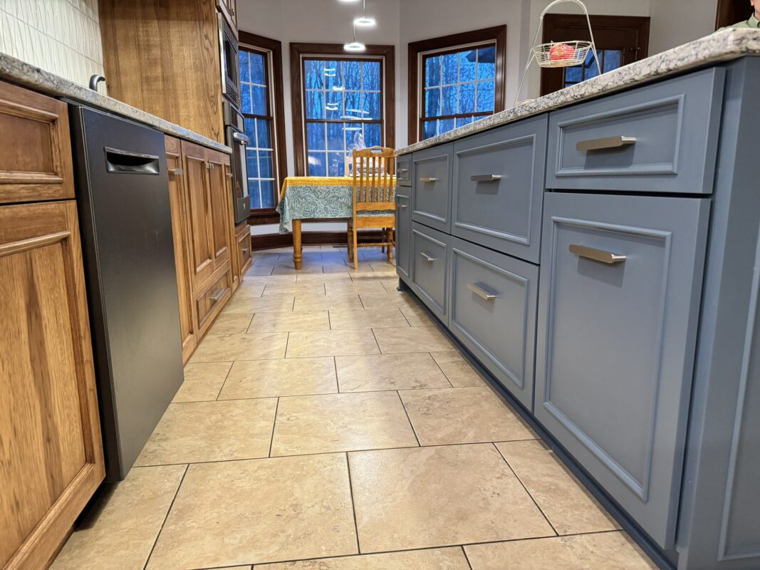 Stained kitchen with painted island