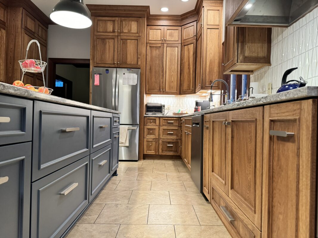 Stained kitchen with painted island