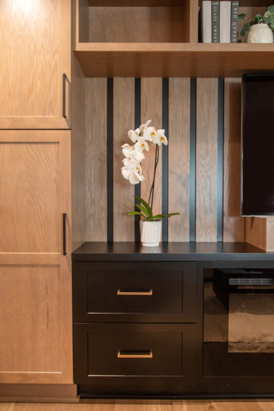 Two toned entertainment center.