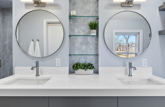 Contemporary gray painted floating vanity.