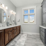 Stained and painted bathroom cabinets.